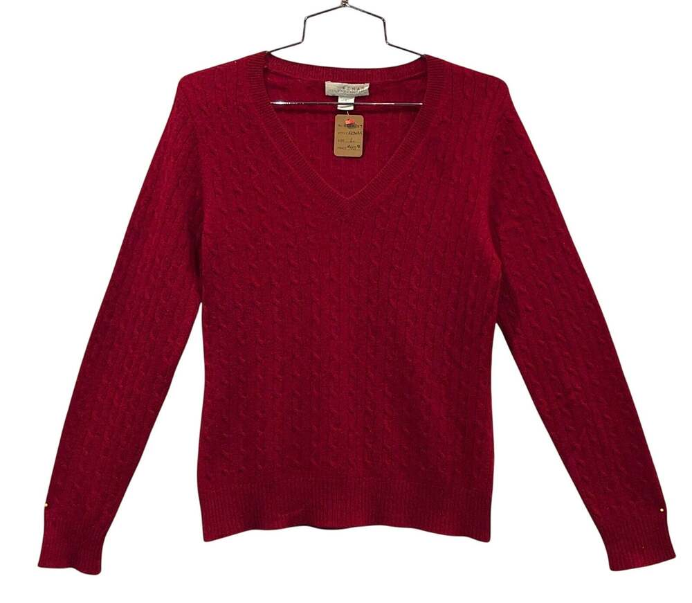 KENAR 2 Ply 100% Cashmere Cable Knit V-Neck Sweater Size L